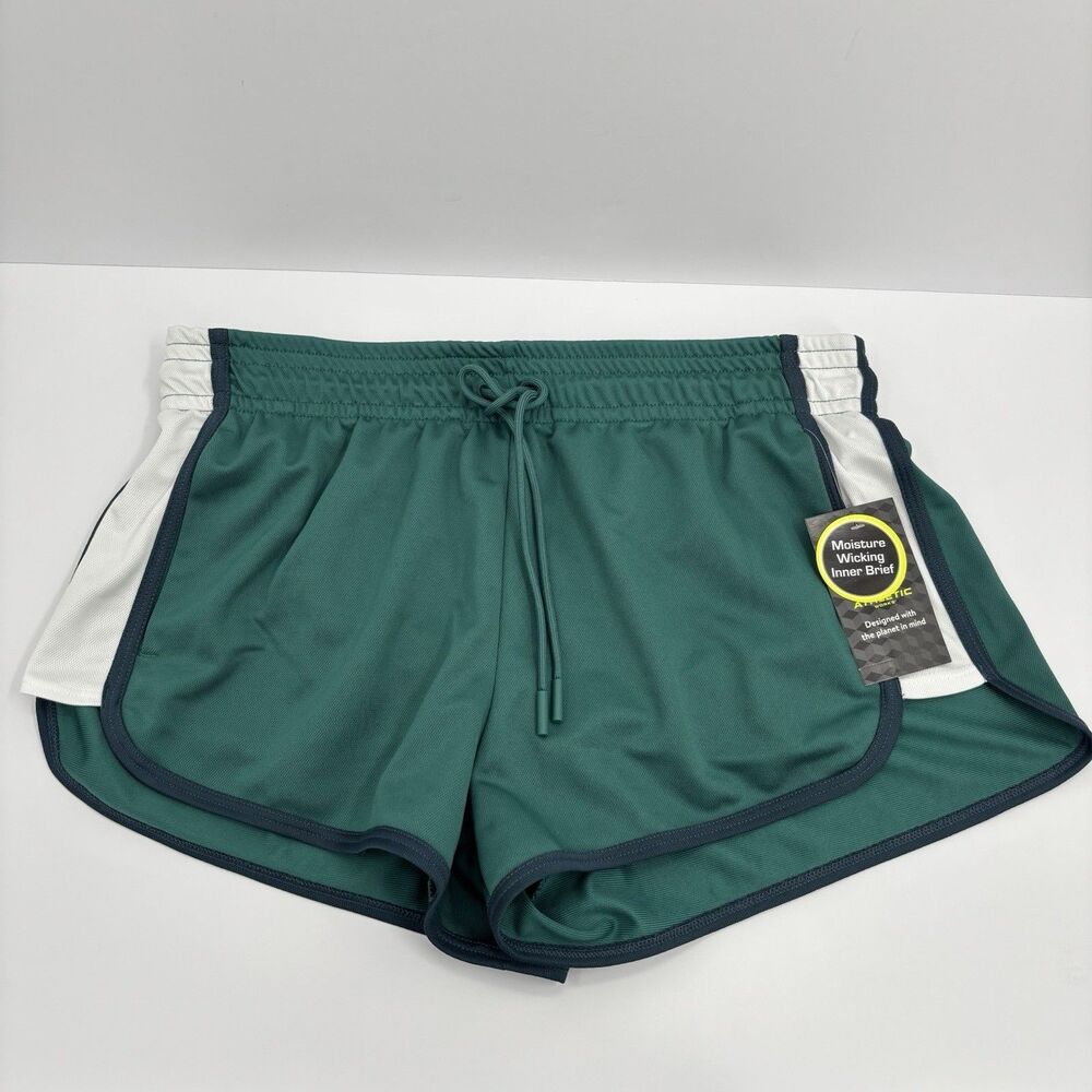 Athletic Works Womens Running Shorts Medium 8-10 Teal White Navy Gym Active - Picture 2 of 16